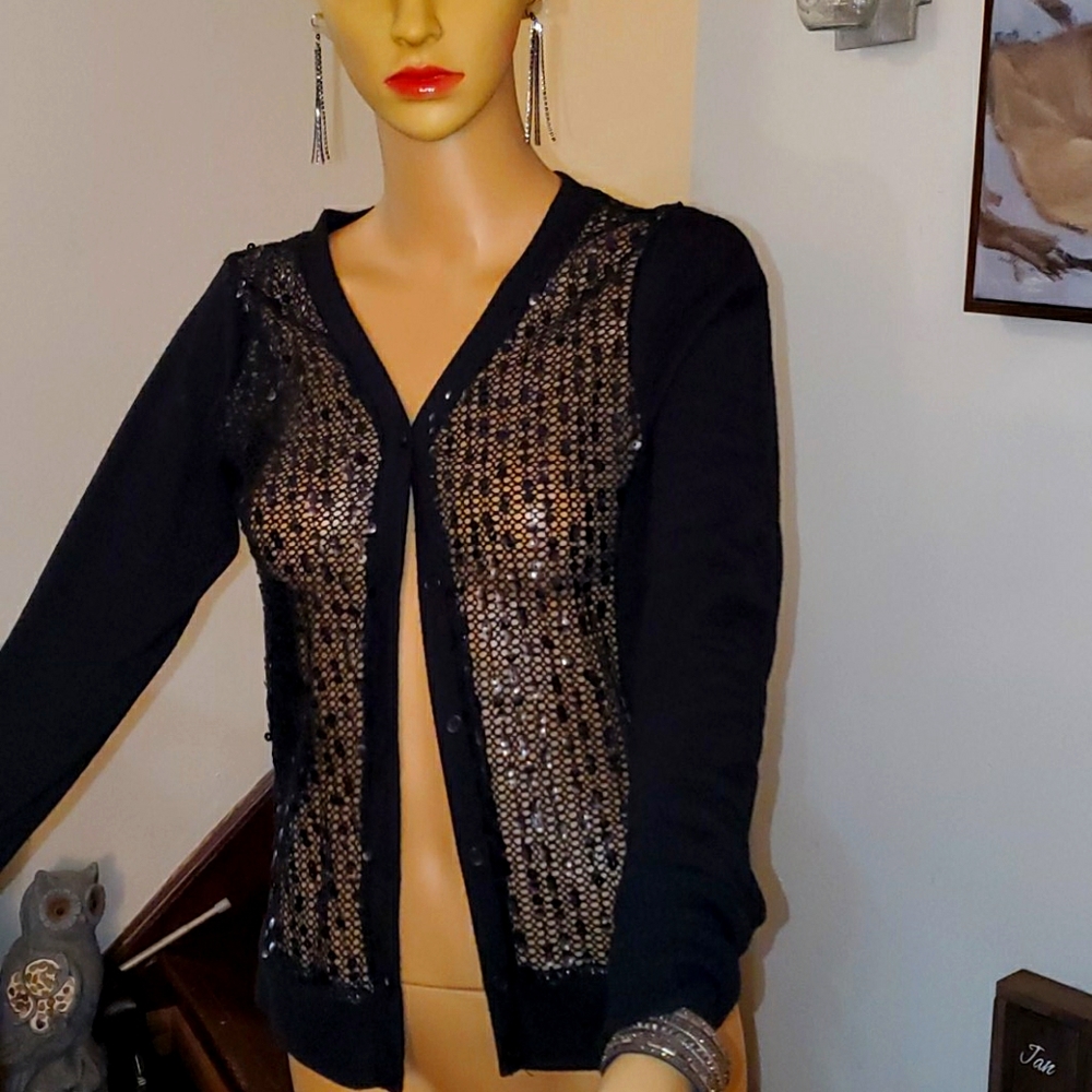 Poof! Couture Size M Black Sequin Sweater